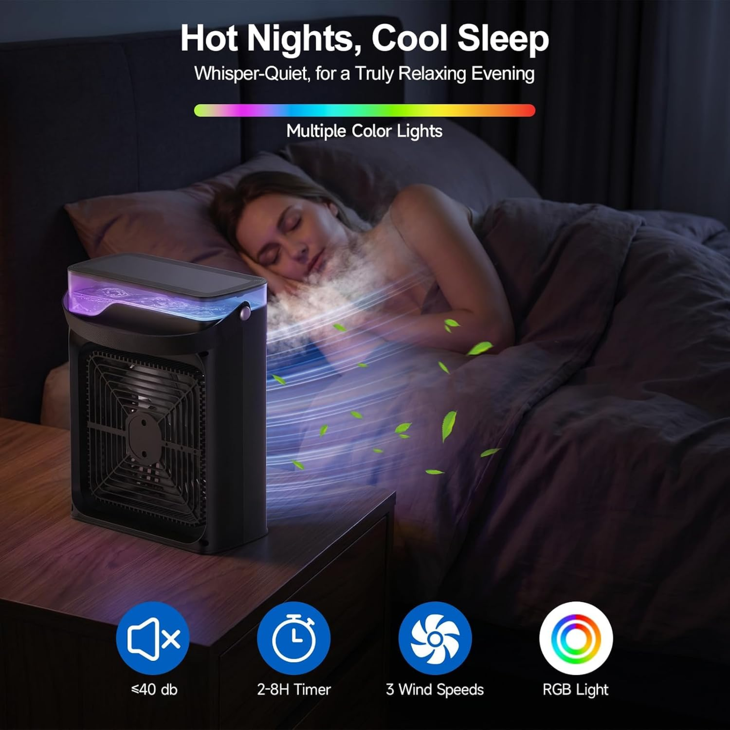 Ventilador Humidificador Portátil con Luces LED